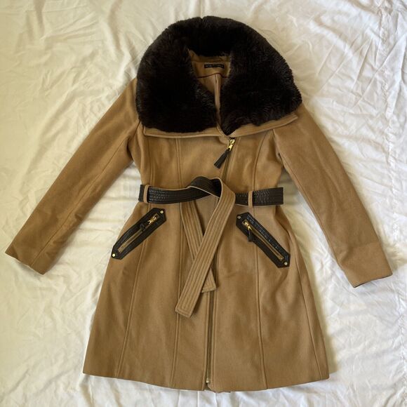 Vintage Via Spiga Women's Asymmetric Wool Blend with Faux Fur Collar Coat‎ - Picture 1 of 12